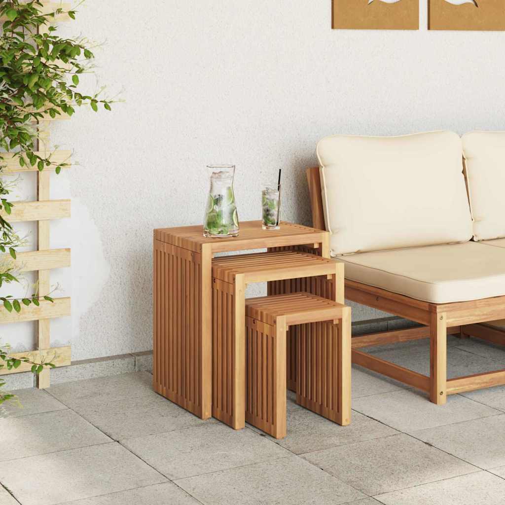 vidaXL Tuin Bijzettafel 3 pcs Bruin 33 x 44,5 x 51 cm Massief Teakhout