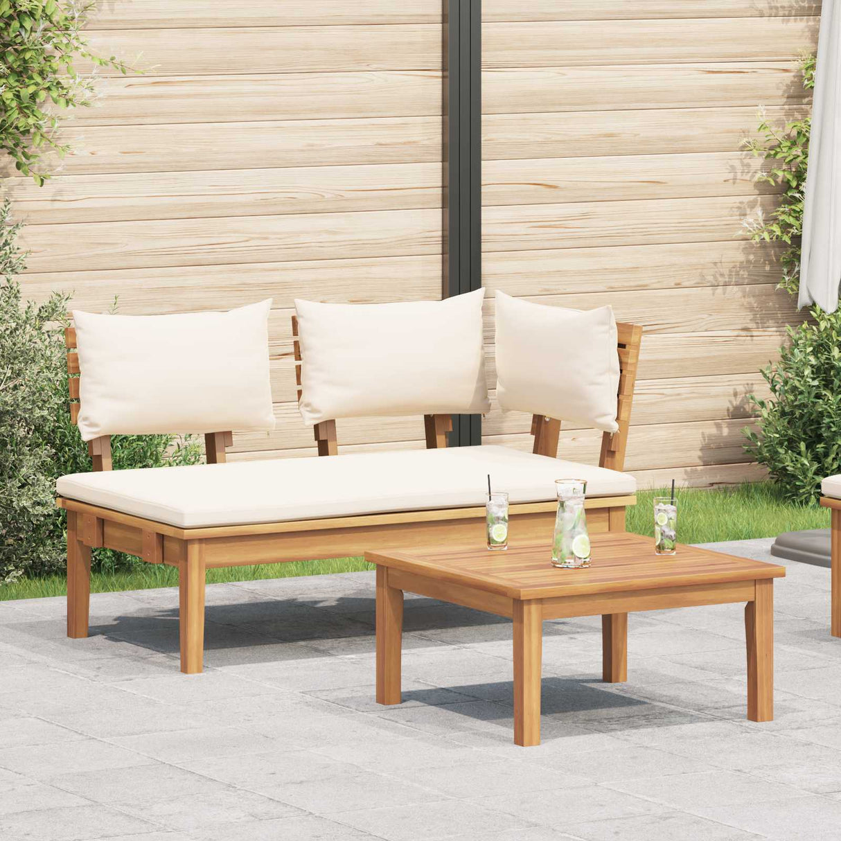 vidaXL Tuinstoel en Tafel Set 2 pcs Crème en bruin Massief teakhout