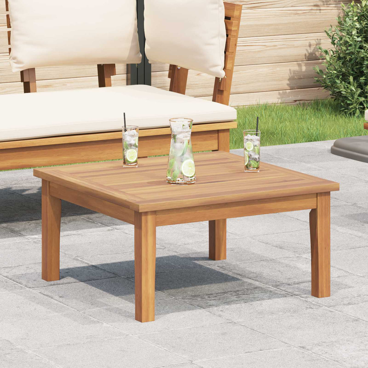 vidaXL Tuinstoel en Tafel Set 2 pcs Crème en bruin Massief teakhout