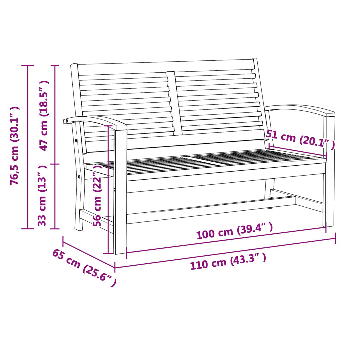 vidaXL Bank Bruin 110 x 65 x 76,5 cm Massief Teakhout