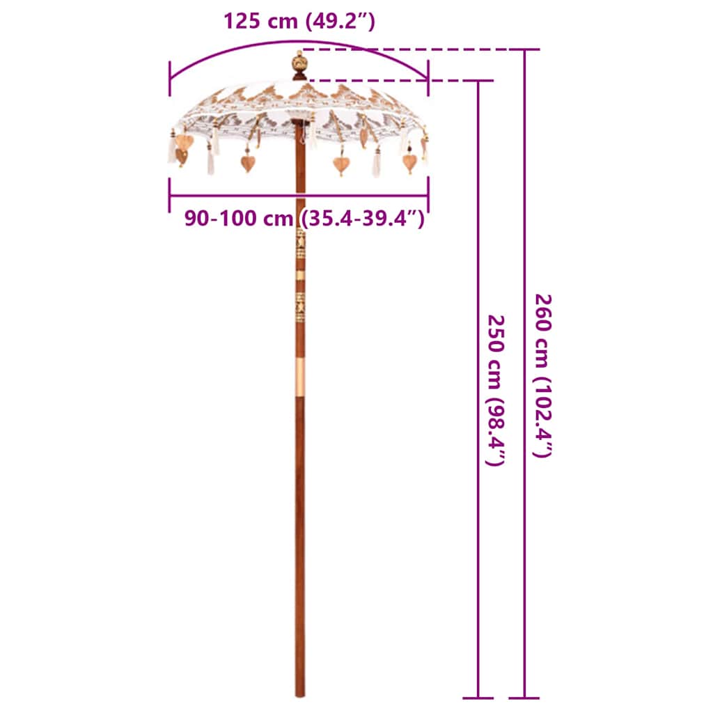 vidaXL Balinese Parasol Crème 125 x 125 x 260 cm Katoen