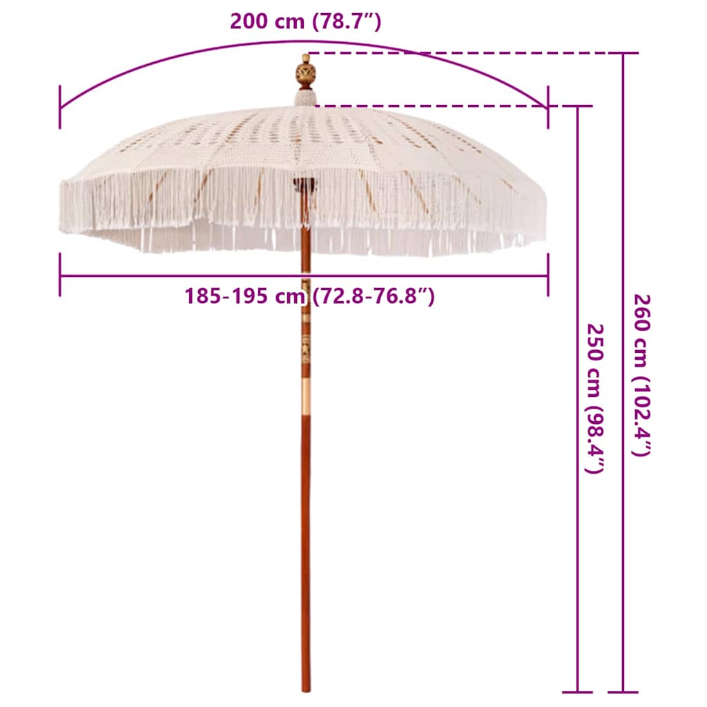 vidaXL Macramé Parasol Crème 190 x 190 x 260 cm Katoen