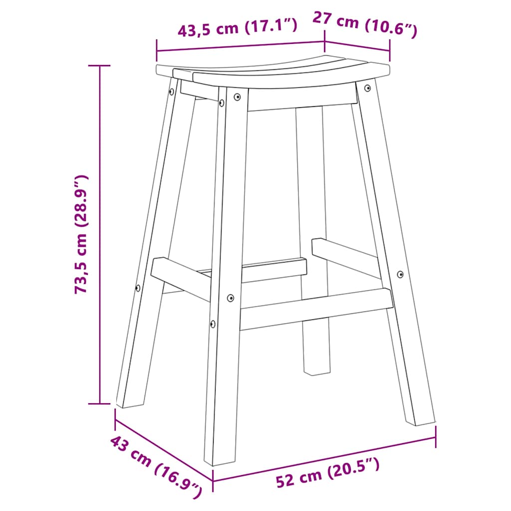 vidaXL Barkruk 2 pcs Wit 52 x 43 x 73,5 cm HDPE