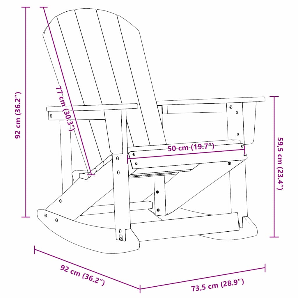 vidaXL Adirondack Rocking Chair White 92 x 73.5 x 92 cm HDPE