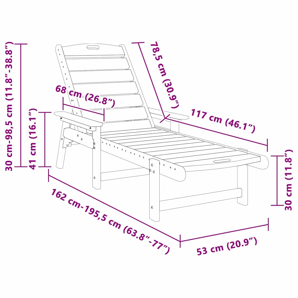 vidaXL Ligstoel Wit 195,5 x 53 x 98,5 cm HDPE