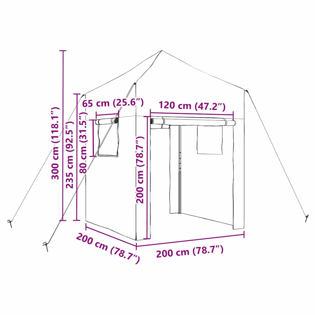 vidaXL Kas met Pop-up Frame met dak Groen 200 x 200 x 300 cm IJzer