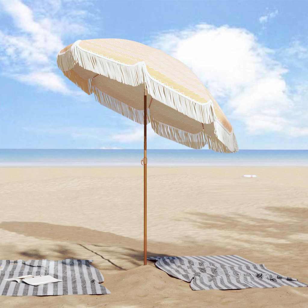 vidaXL Beach Parasol Yellow and White 160 x 160 x 196 cm Polyester and Steel