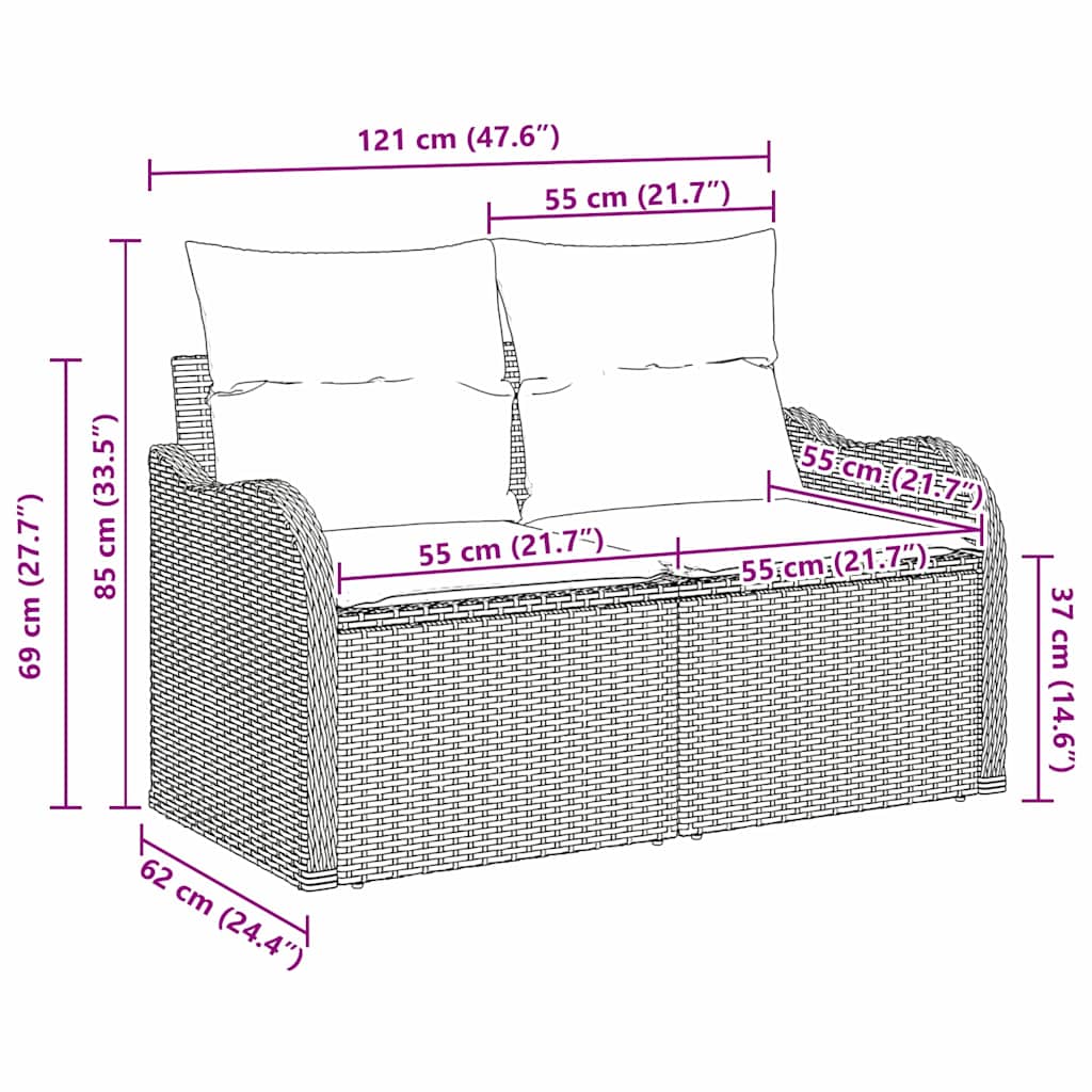 vidaXL Tuin Sofa met kussen Zwart 121 x 62 x 69cm poly rattan