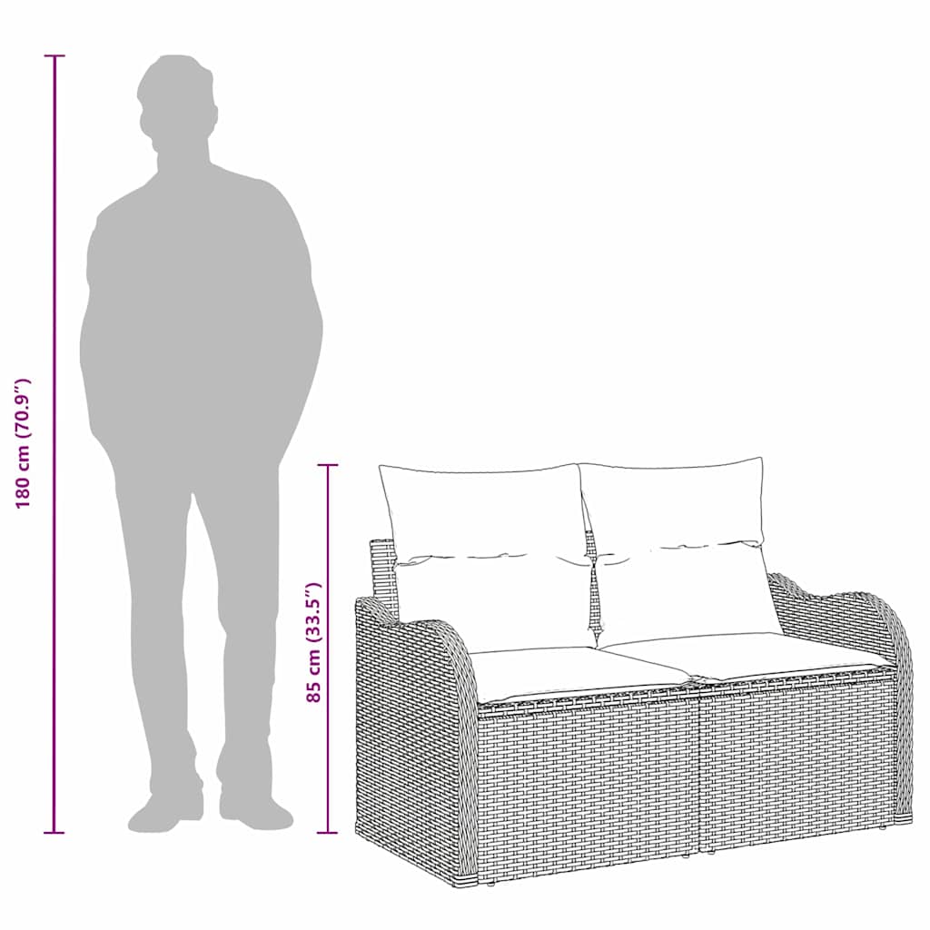 vidaXL Tuin Sofa met kussen Zwart 121 x 62 x 69cm poly rattan