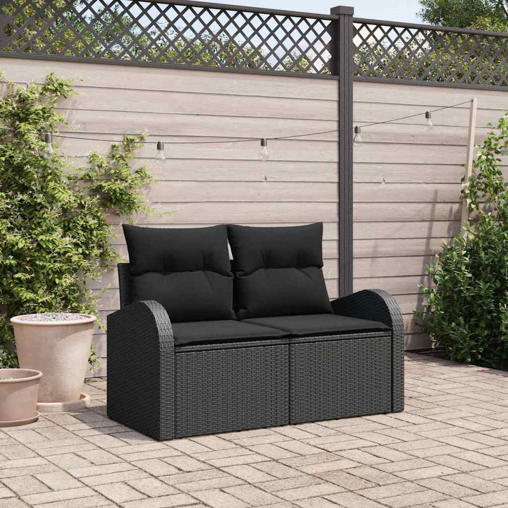 vidaXL Tuin Sofa met kussen Zwart 124 x 62 x 69cm poly rattan