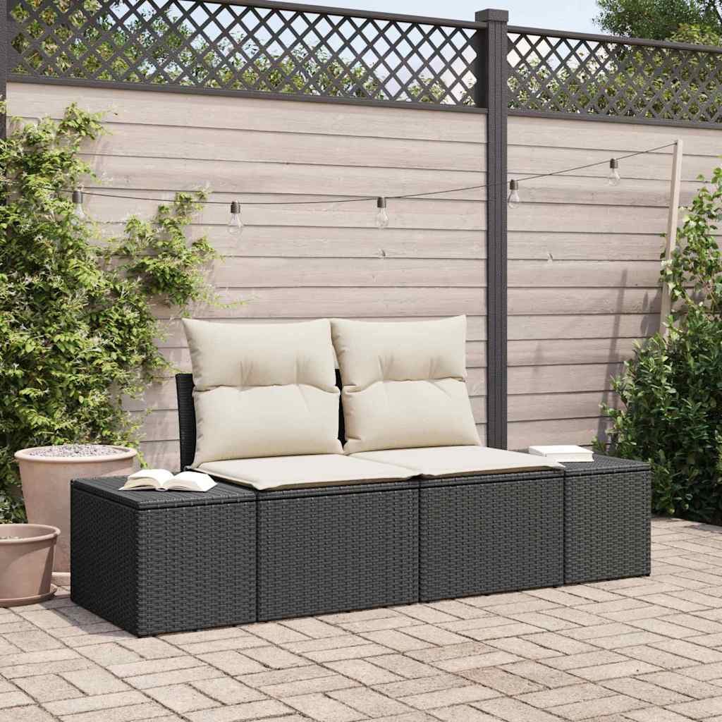 vidaXL Tuin Sofa met kussen Zwart 184 x 62 x 69 cm poly rattan
