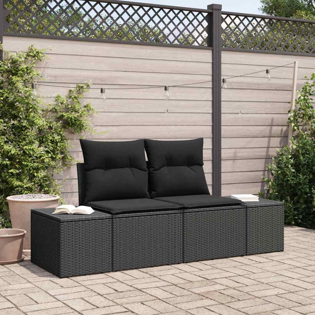 vidaXL Tuin Sofa met kussen Zwart 184 x 62 x 69 cm poly rattan