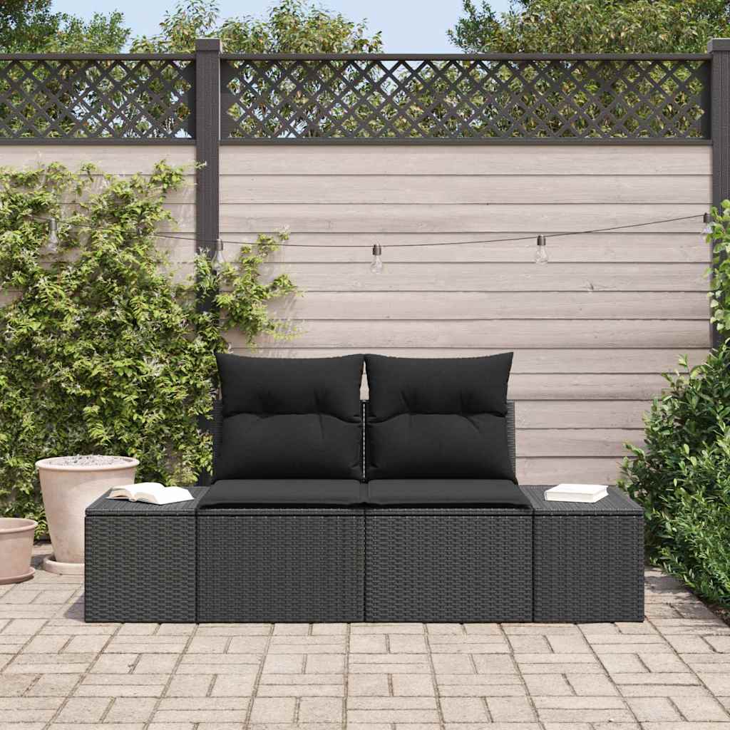 vidaXL Tuin Sofa met kussen Zwart 184 x 62 x 69 cm poly rattan