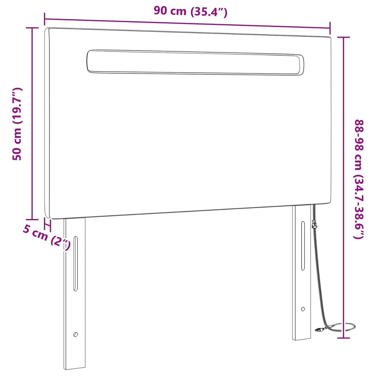 vidaXL LED Hoofdbord Zwart 90 cm Kunstleer