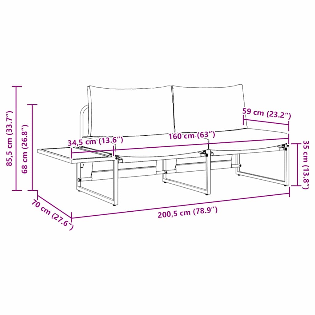 vidaXL Tuin Sofa met kussen Antraciet 200,5 x 70 x 85,5 cm Staal