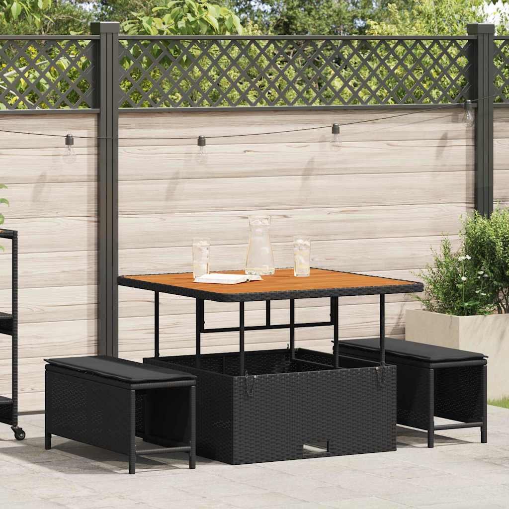 vidaXL Tuin Eettafel Set Zwart poly rattan