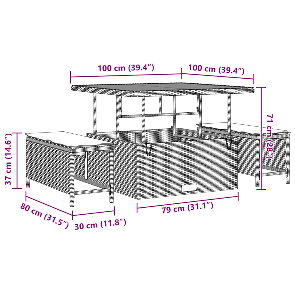 vidaXL Tuin Eettafel Set Zwart poly rattan