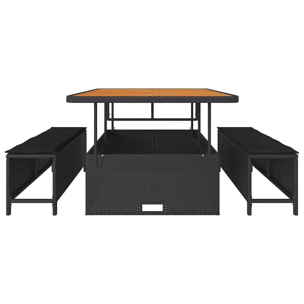 vidaXL Tuin Eettafel Set Zwart poly rattan