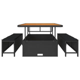 vidaXL Tuin Eettafel Set Zwart poly rattan