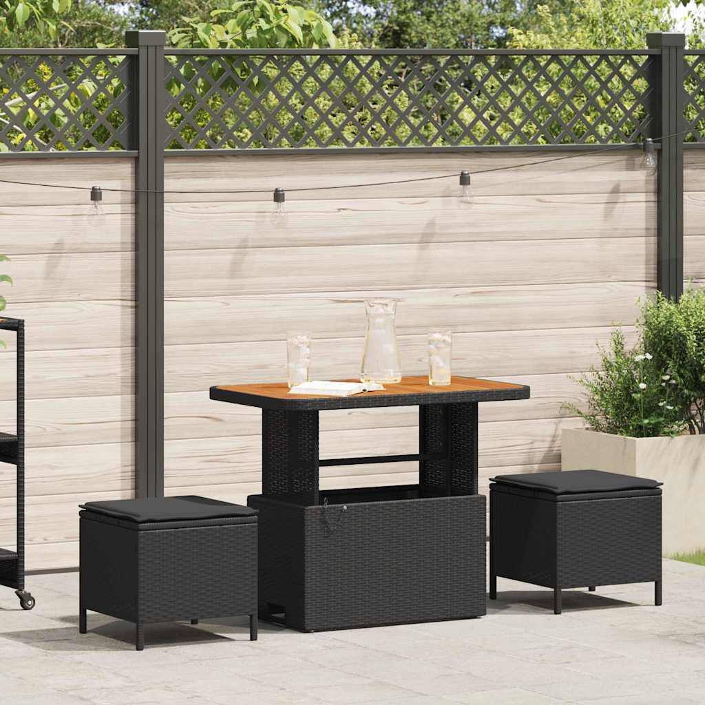 vidaXL Tuin Eettafel Set Zwart poly rattan