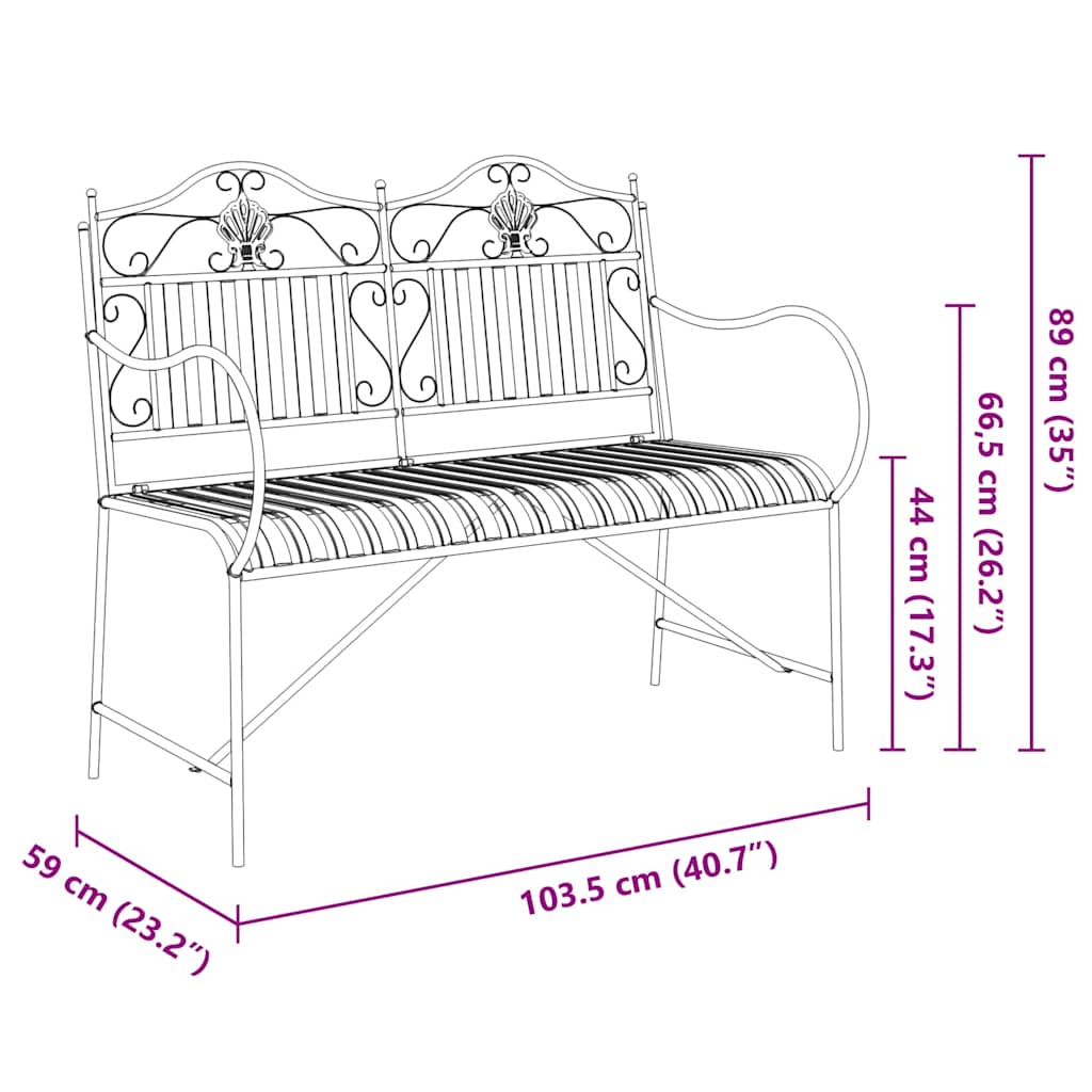 vidaXL Garden Bench Antique White 103.5 x 59 x 89 cm Steel