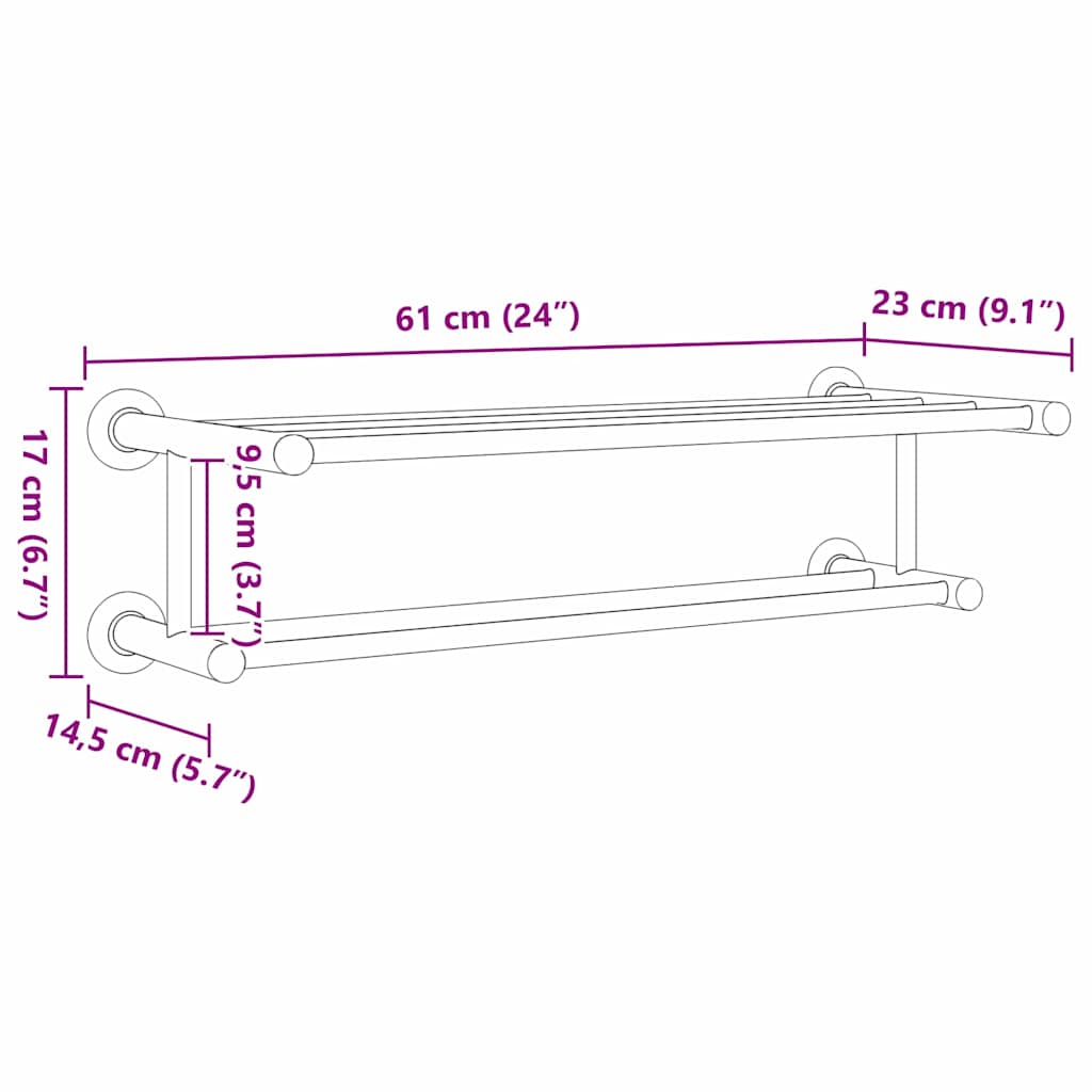 vidaXL Handdoekenrek Zwart 61 x 23 x 17 cm Roestvrij staal