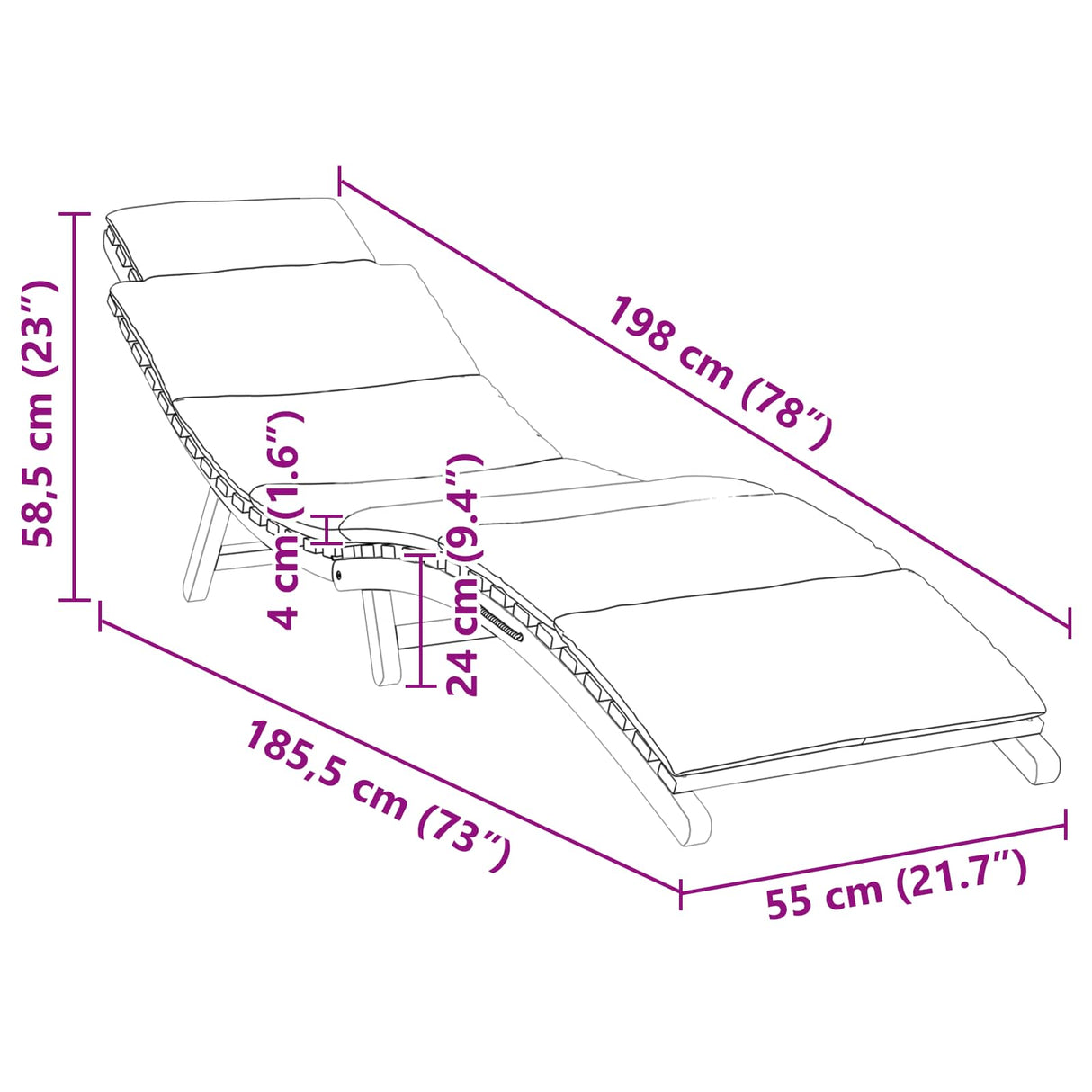 vidaXL Tuin ligstoel Bruin 198 x 55 x 58,5 cm Massief Teakhout
