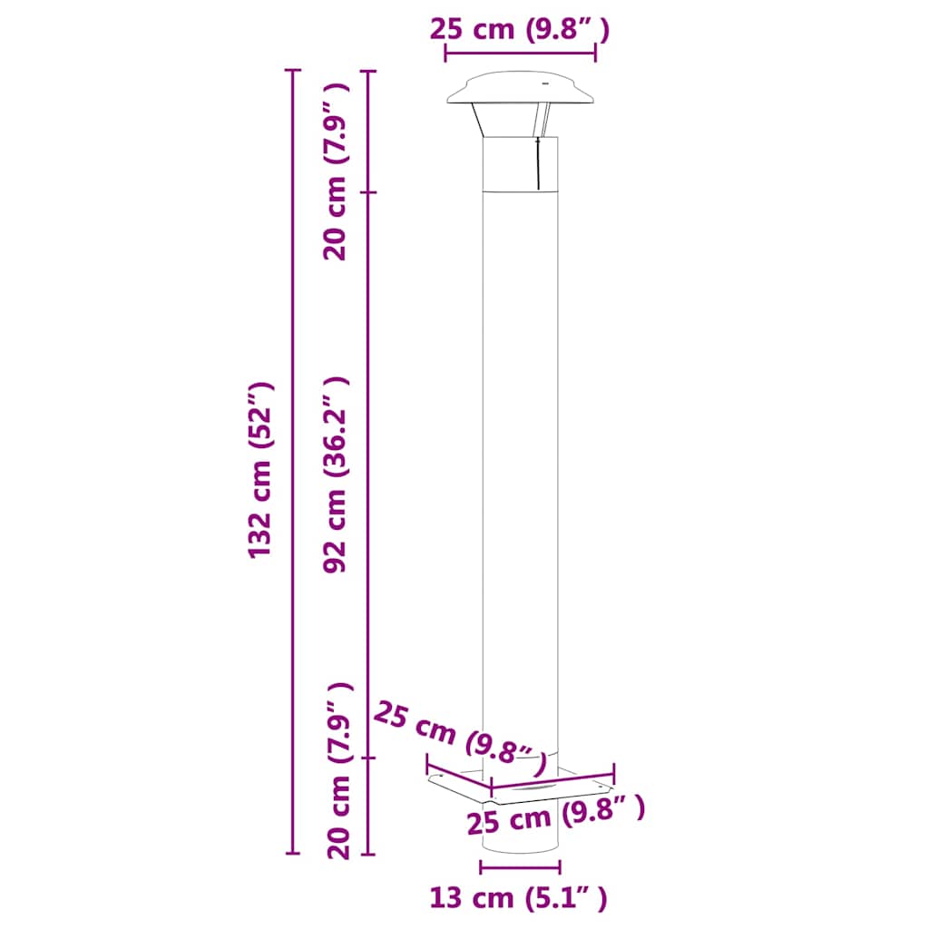 vidaXL Schouw Verlengstuk Zilver 25 x 25 x 132 cm Roestvrij staal