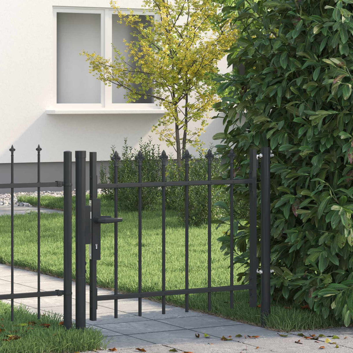 vidaXL Poort met gebogen bovenkant enkel 1x1,75 m staal zwart