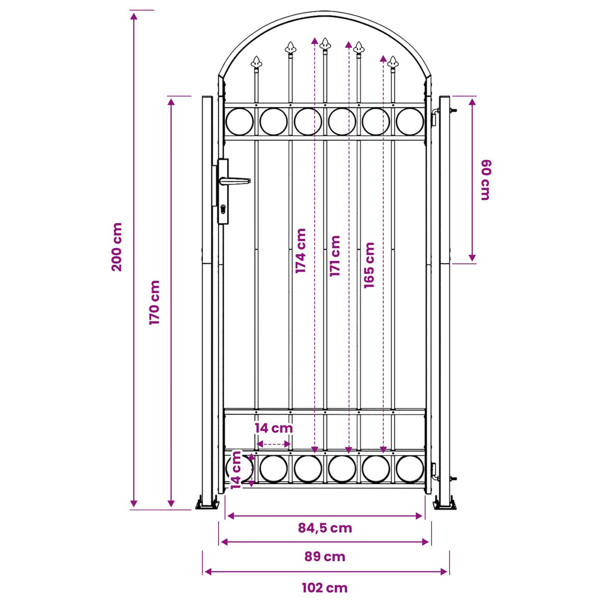 vidaXL Hekpaal. met slot Grijs 200 x 88 x 14 cm Staal