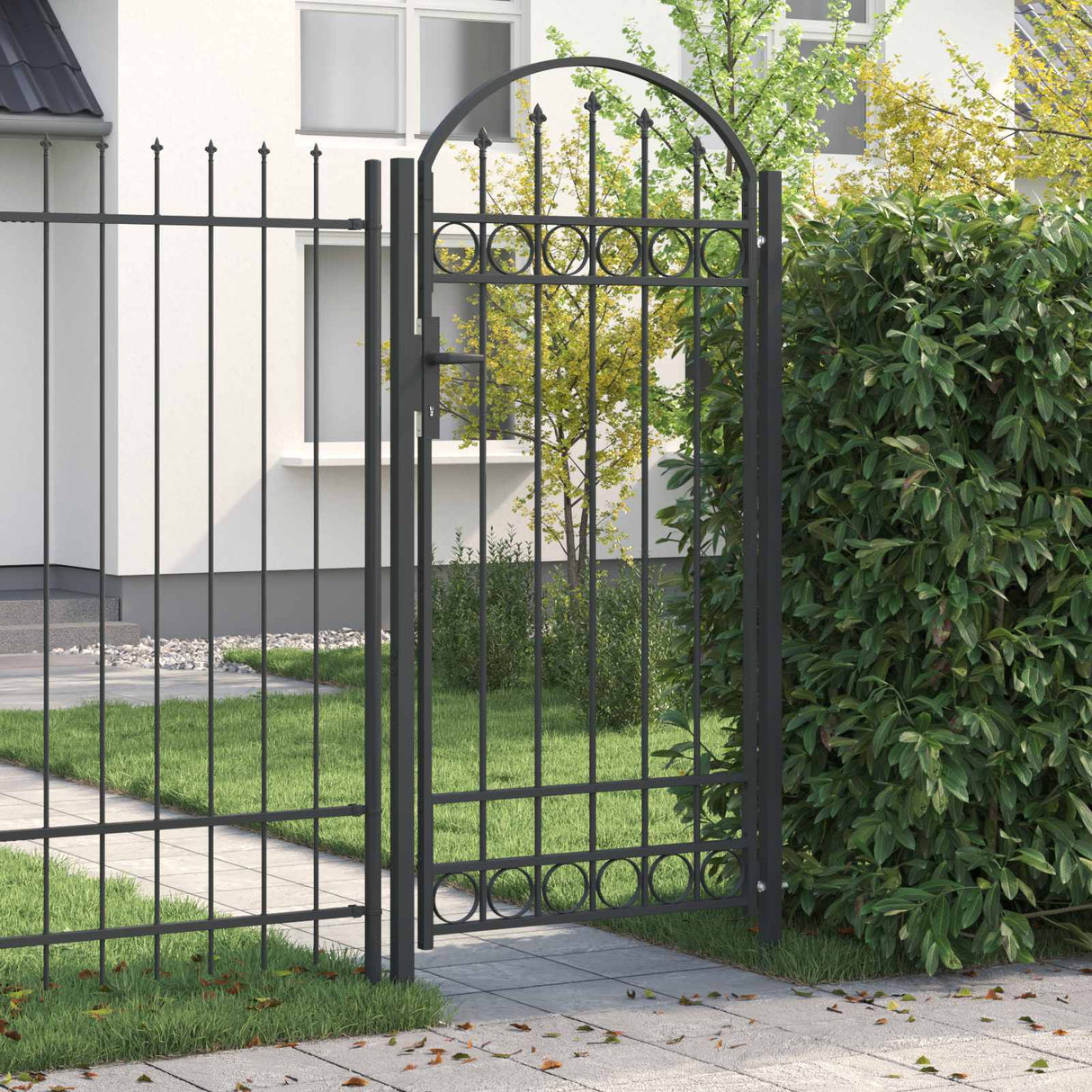 vidaXL Garden Gate with Arched Top Steel 102x125 cm Black