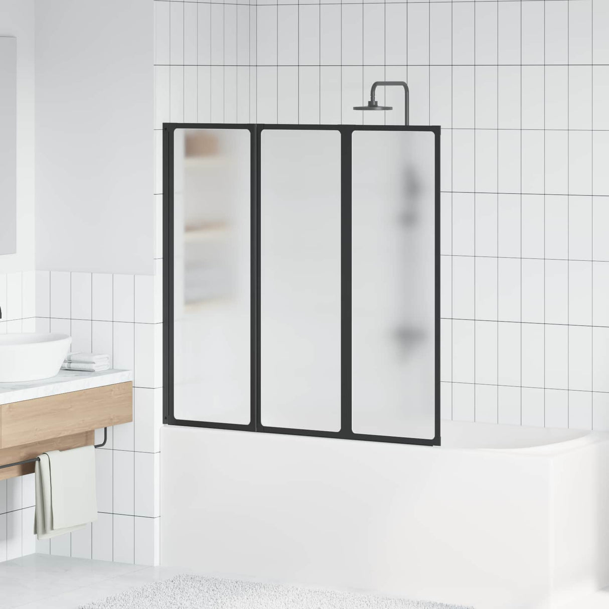 vidaXL Douchescherm Zwart 120 x 2 x 117 cm Aluminium en PP