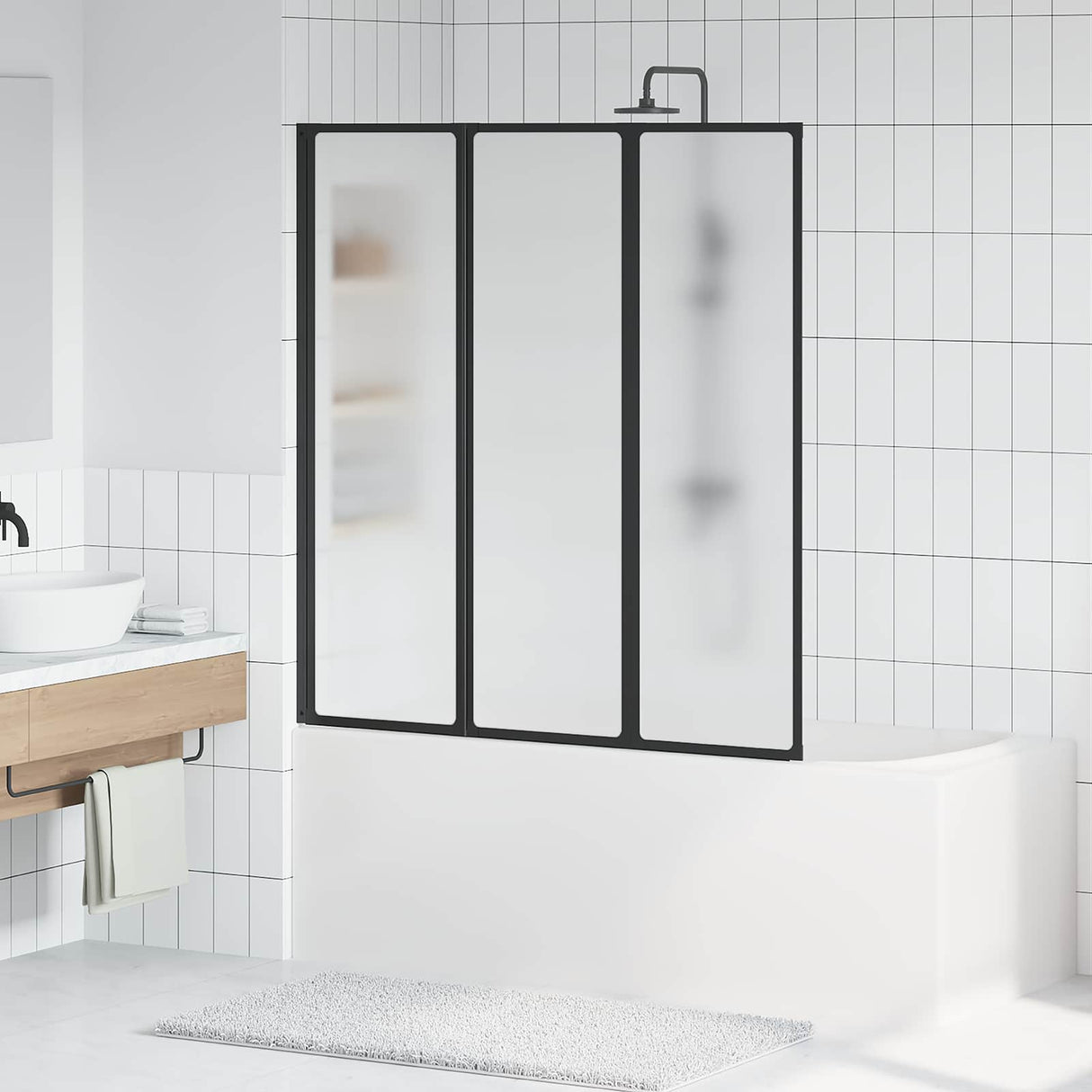 vidaXL Douchescherm Zwart 120 x 2 x 117 cm Aluminium en PP