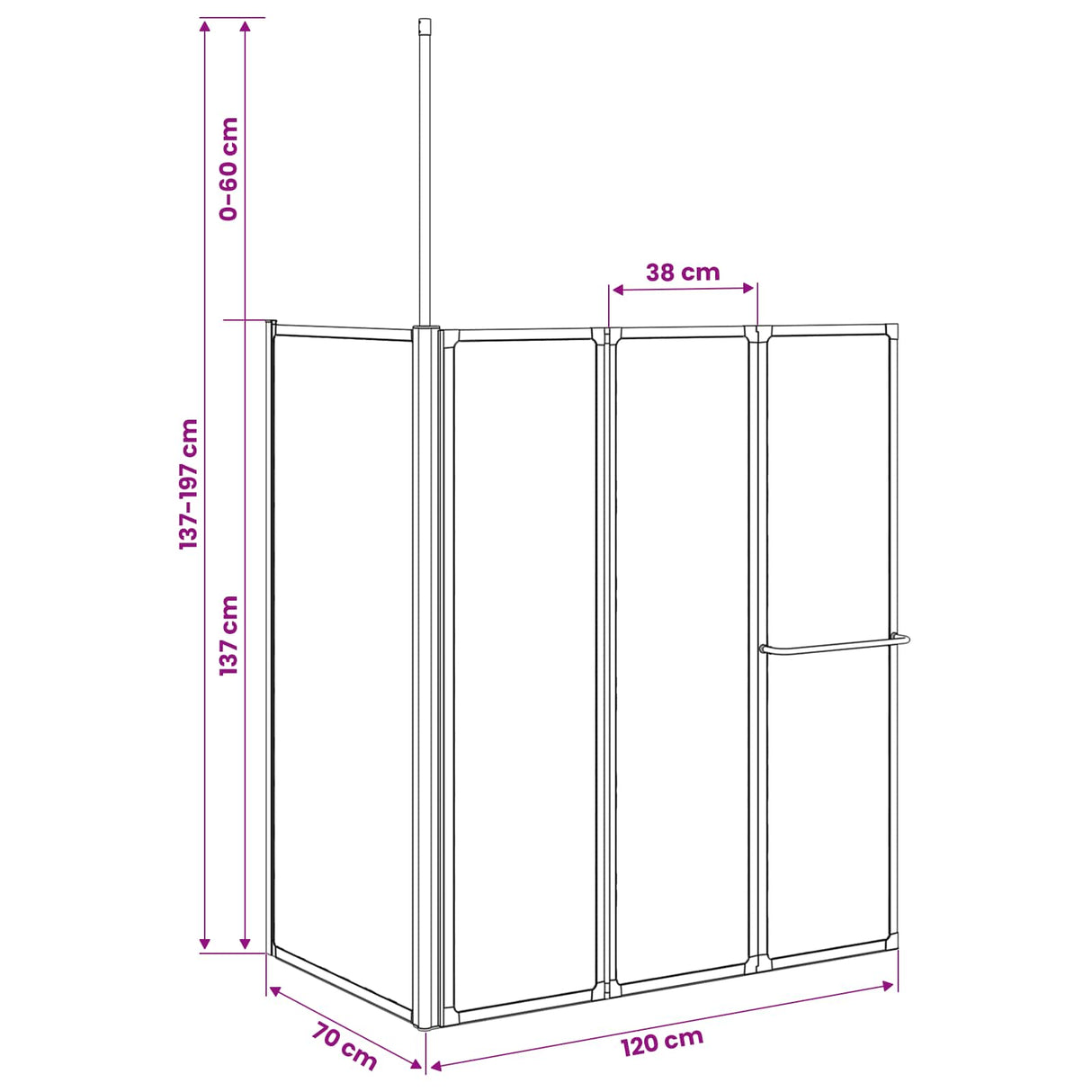 vidaXL Douchescherm Wit 120 x 70 x 137 cm Aluminium