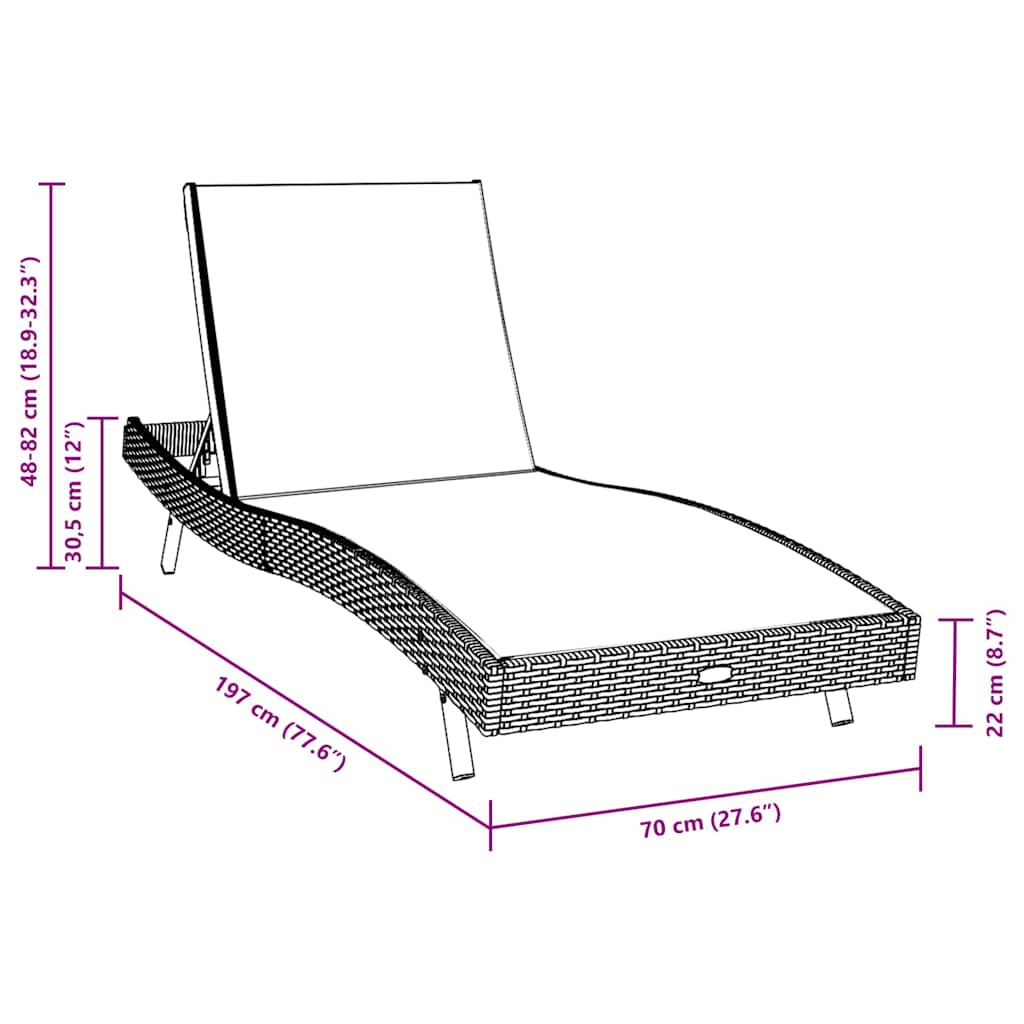 vidaXL Ligstoel 197 x 70 x 82 cm poly rattan