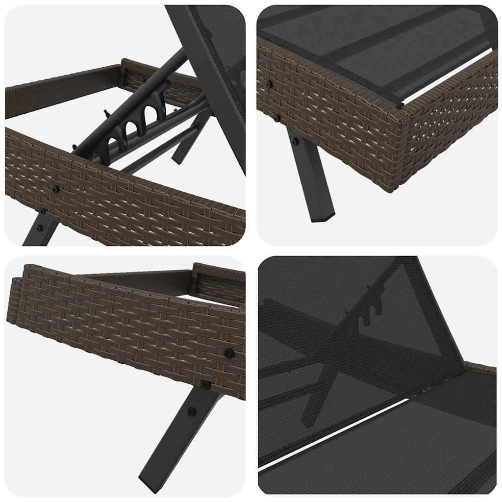 vidaXL Sun Lounger 2 pcs Black and Brown poly rattan