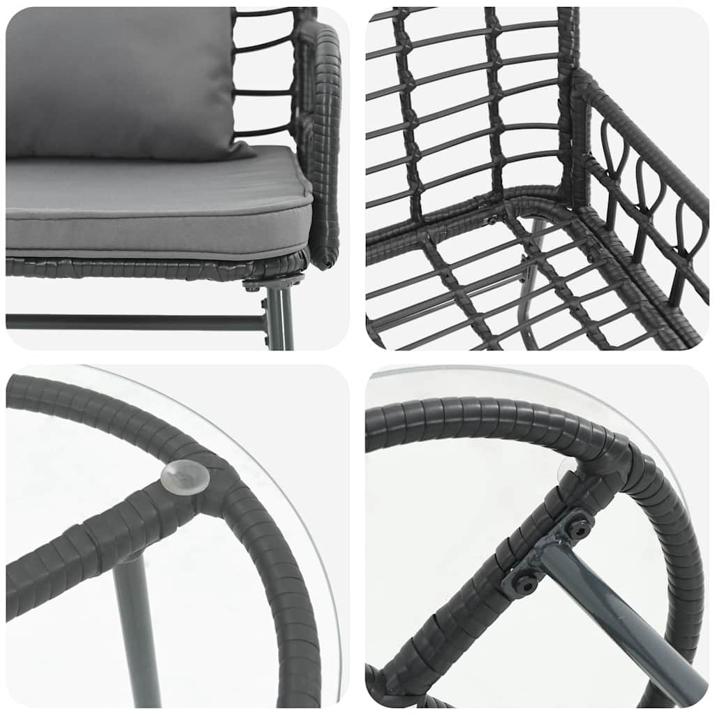 vidaXL Tuin Eettafel Set 3 pcs Zwart en Anthraciet poly rattan