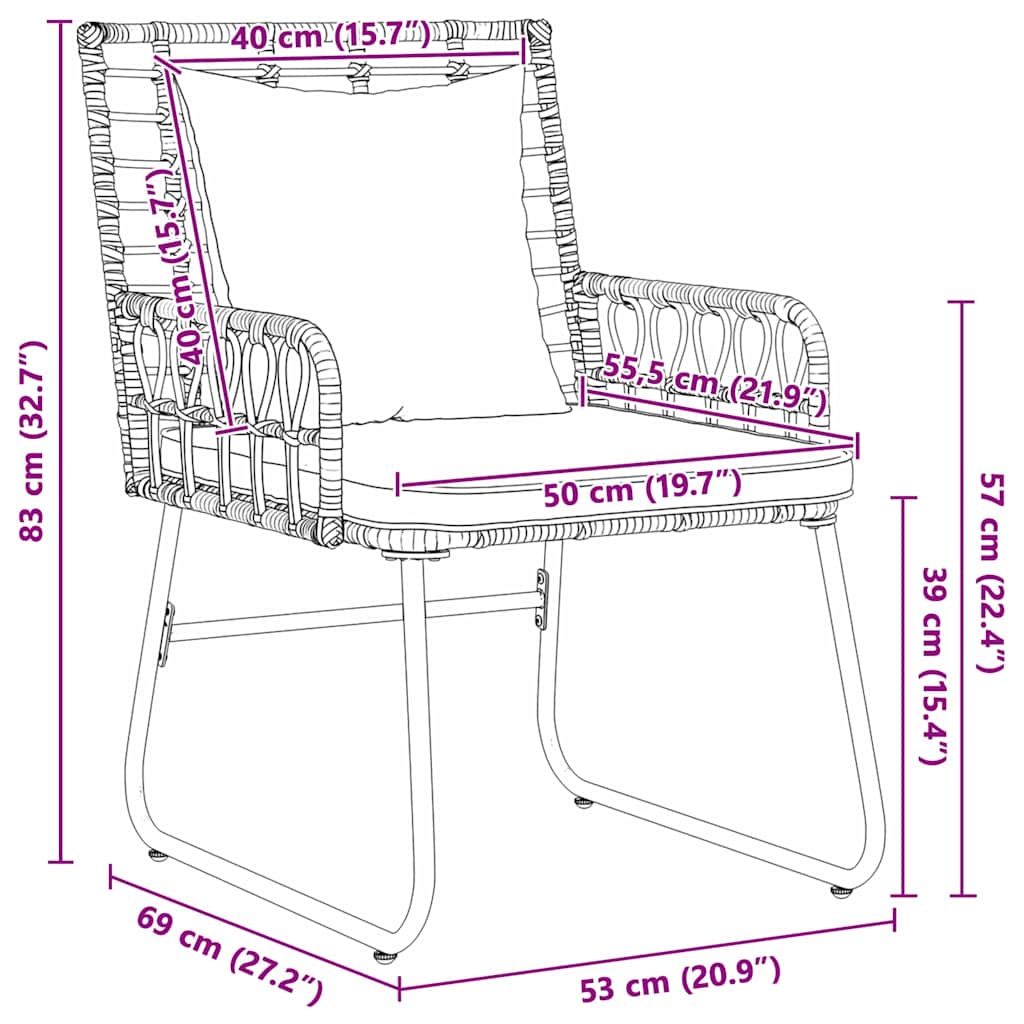 vidaXL Tuin Eettafel Set 3 pcs Zwart en Anthraciet poly rattan