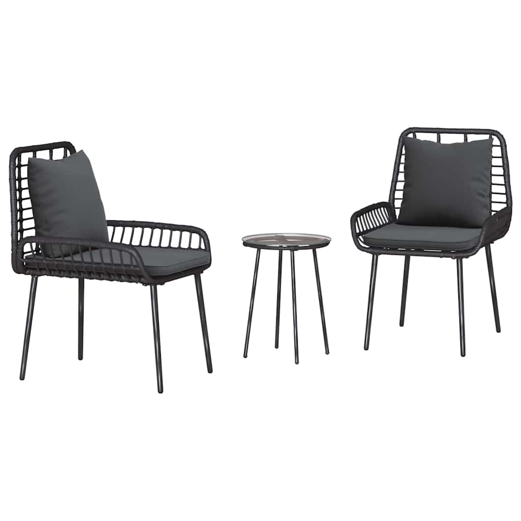 vidaXL Tuin Eettafel Set 3 pcs Zwart en Anthraciet poly rattan