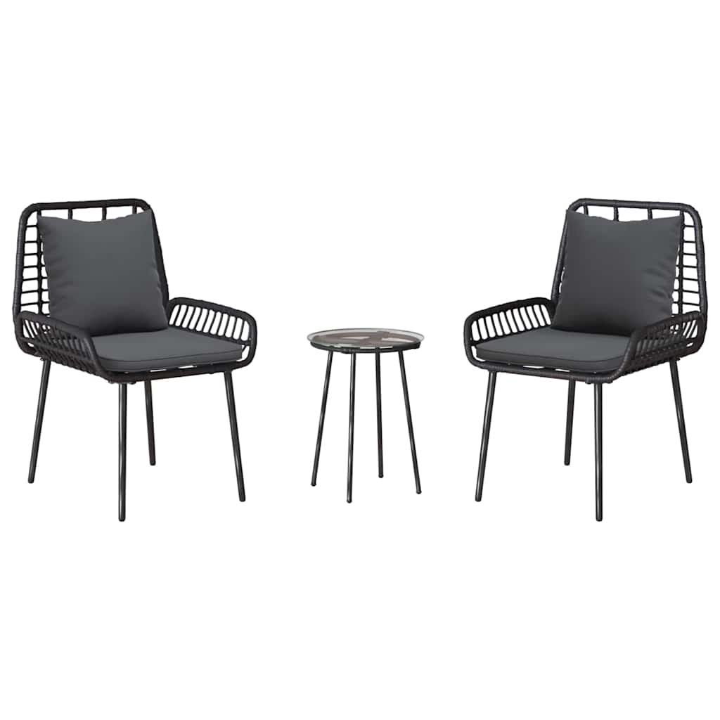 vidaXL Tuin Eettafel Set 3 pcs Zwart en Anthraciet poly rattan