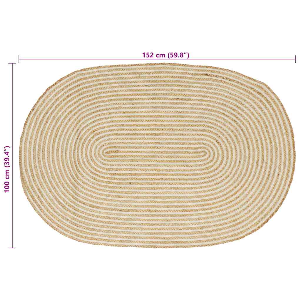 vidaXL Tapijt Natuurlijk en Wit 100 x 152 cm Jute