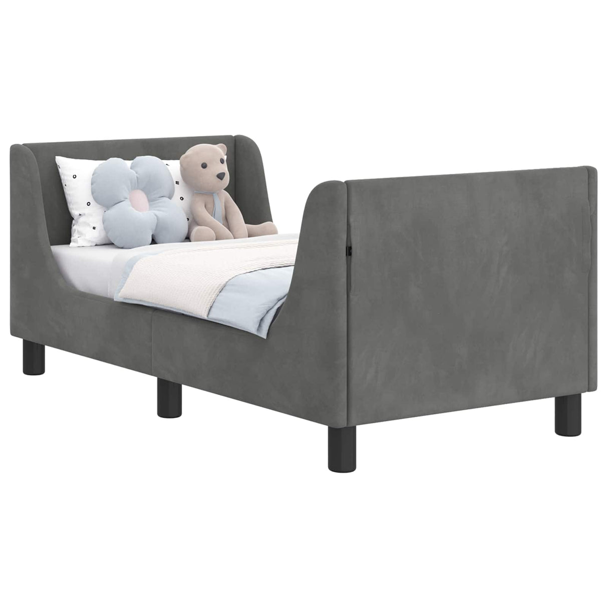 vidaXL Toddler Bed Frame with Headboard Dark Grey 70 x 140 cm Velvet