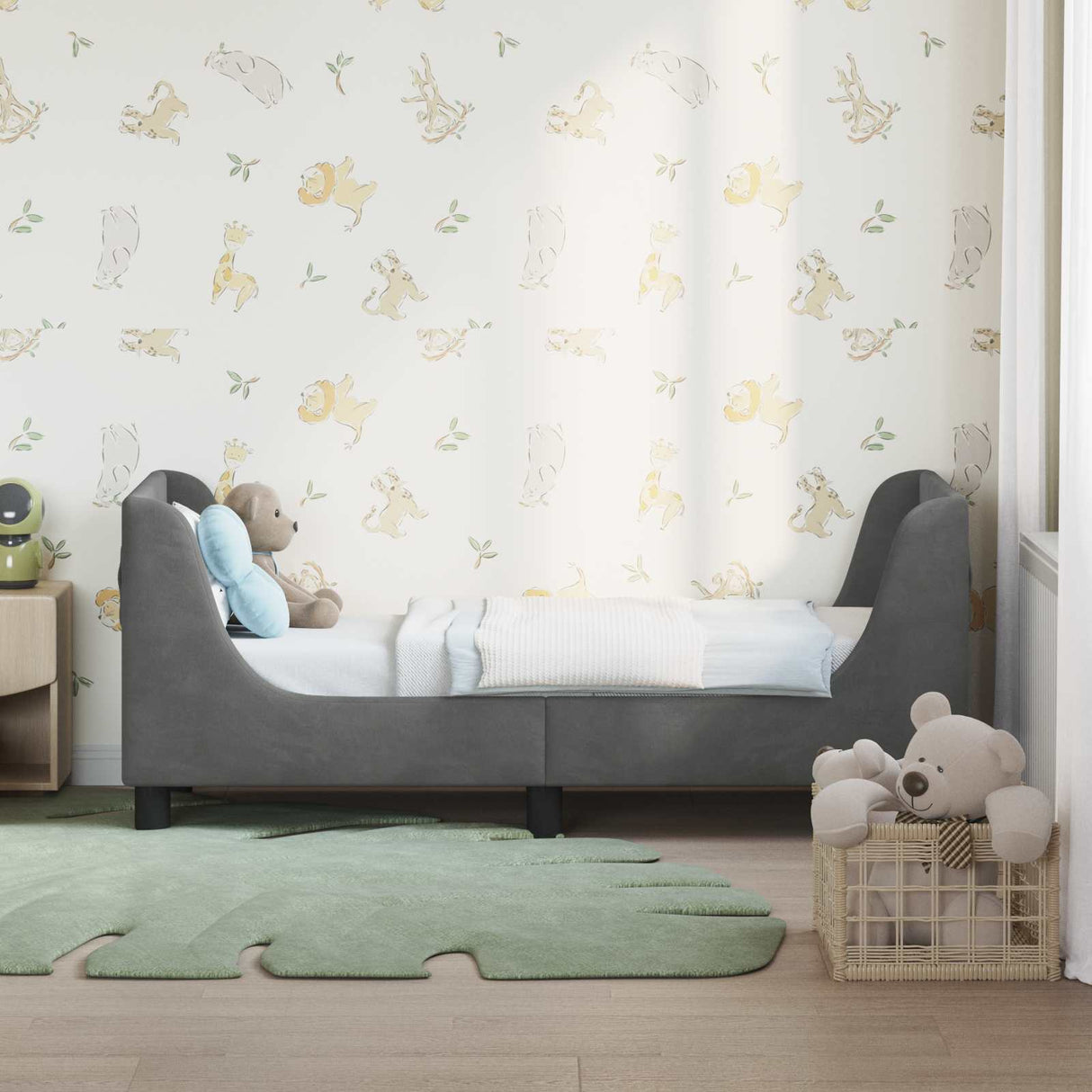 vidaXL Toddler Bed Frame with Headboard Dark Grey 70 x 140 cm Velvet