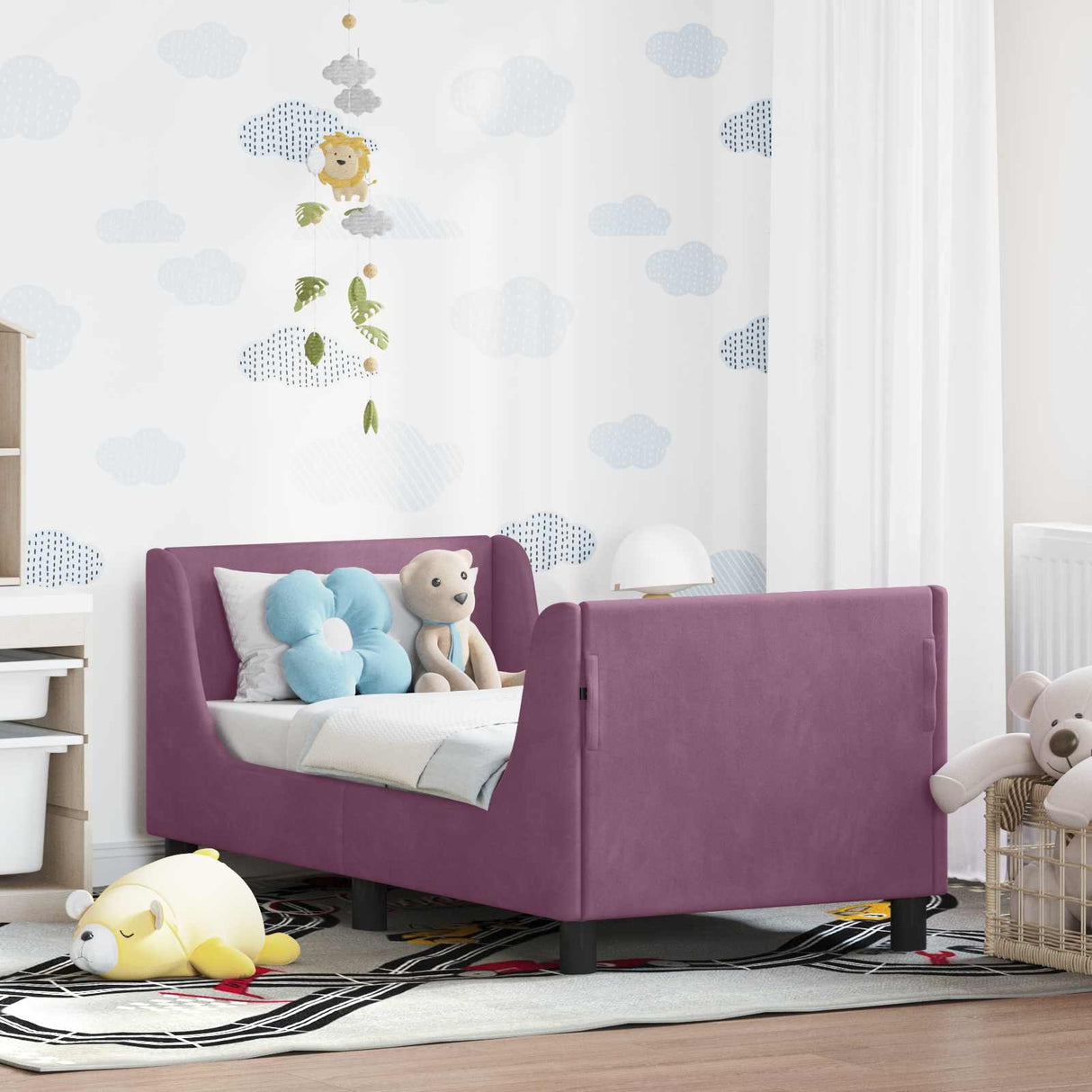 vidaXL Toddler Bed Frame with Headboard Dark Grey 70 x 140 cm Velvet