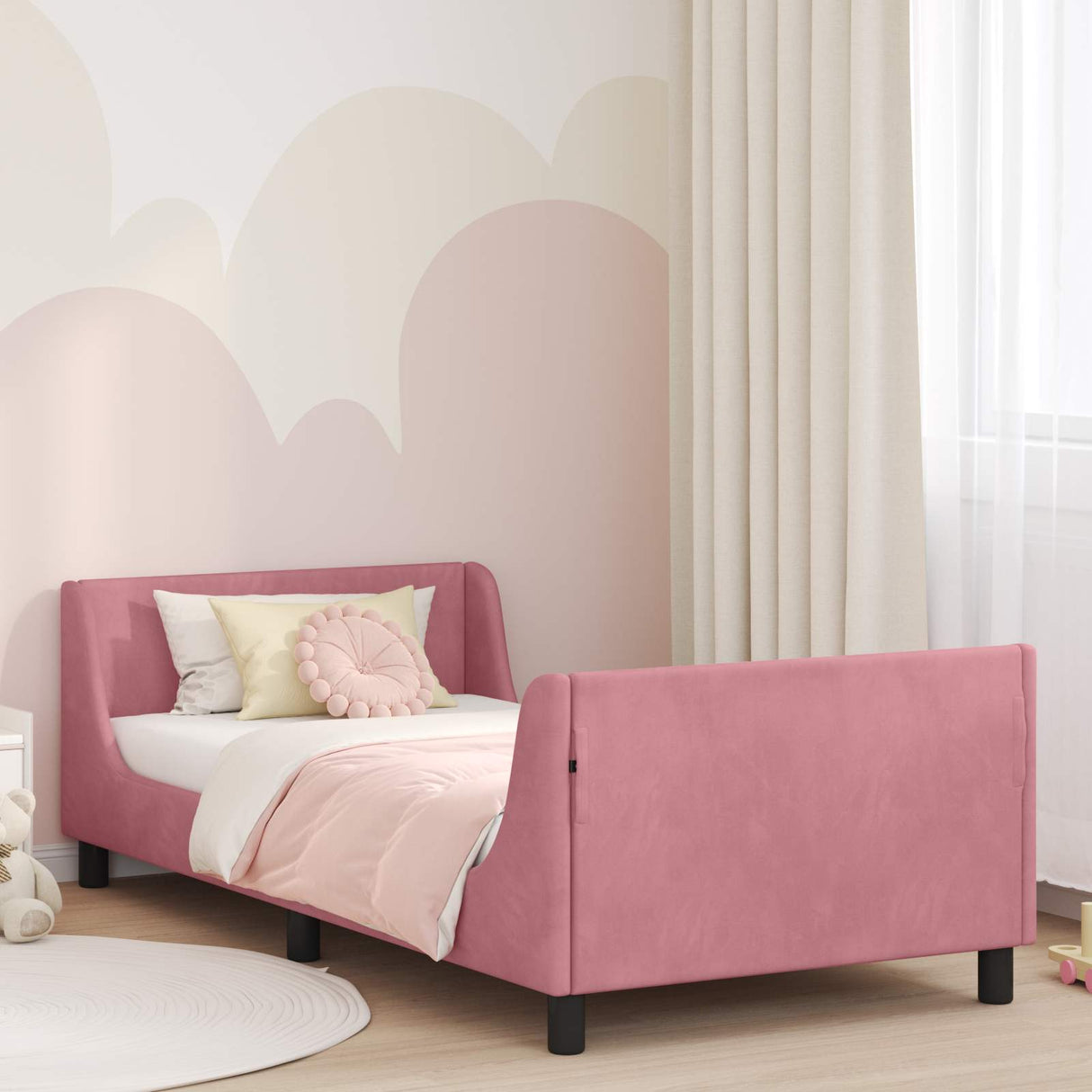 vidaXL Toddler Bed Frame with Headboard Dark Grey 70 x 140 cm Velvet