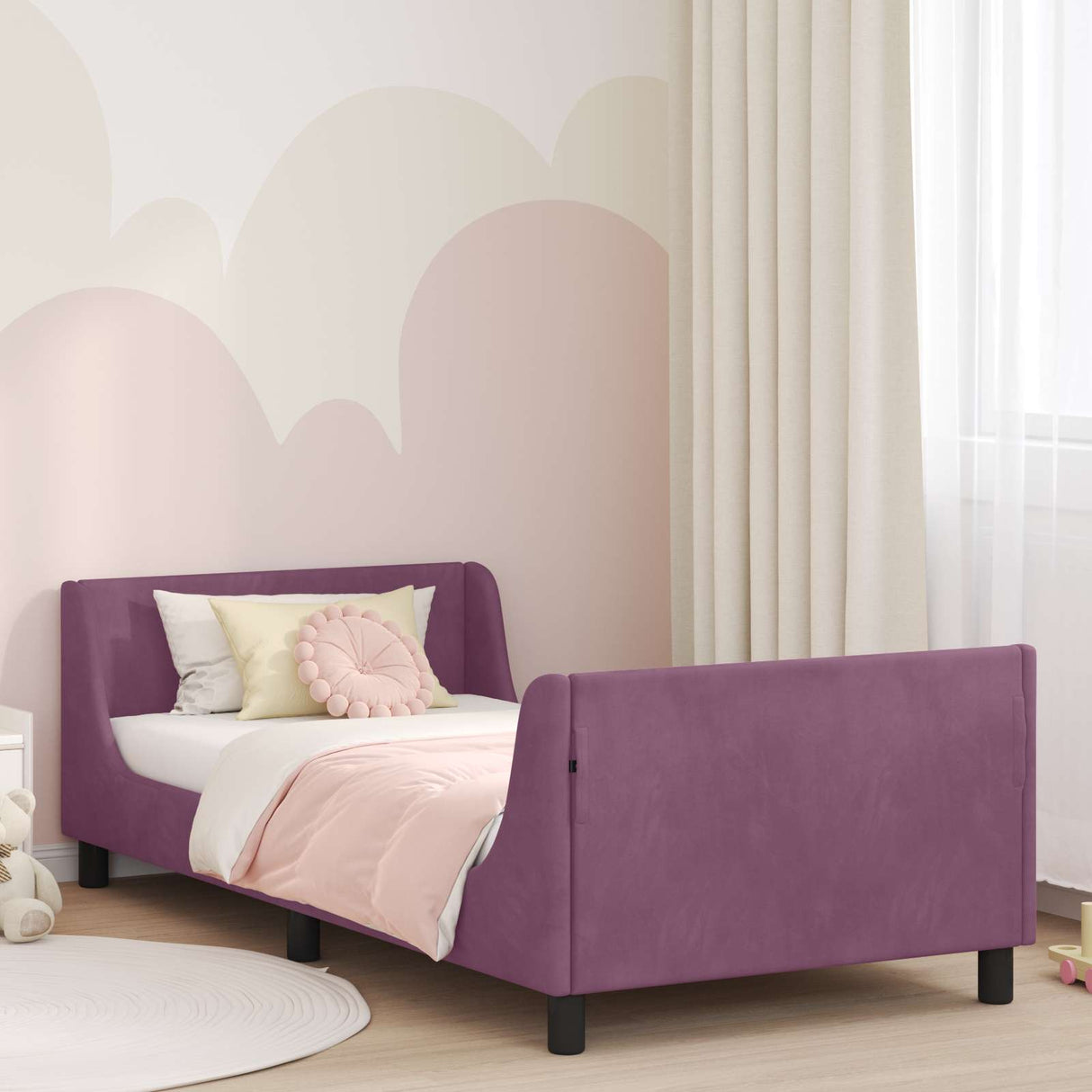 vidaXL Toddler Bed Frame with Headboard Dark Grey 70 x 140 cm Velvet