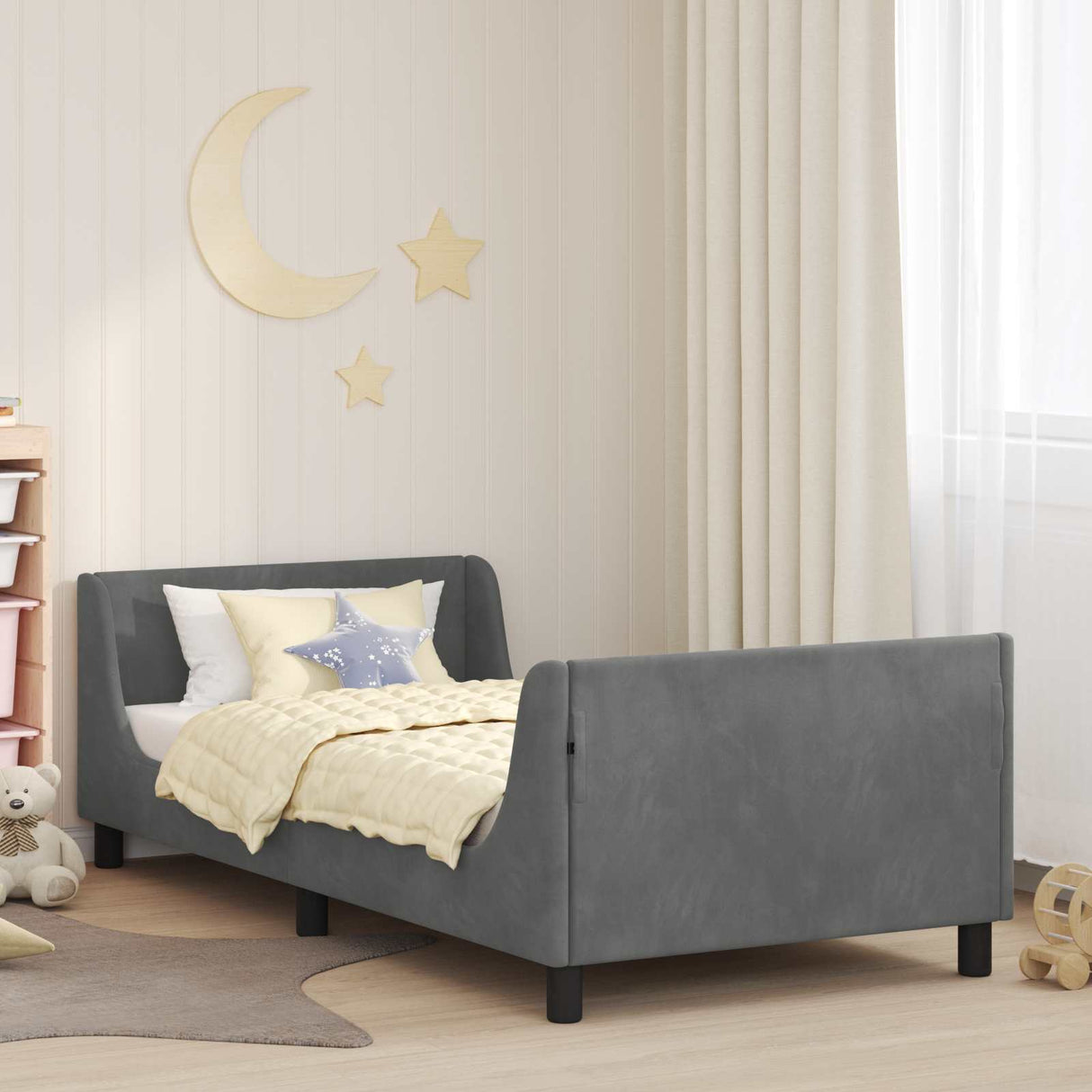vidaXL Toddler Bed Frame with Headboard Dark Grey 70 x 140 cm Velvet