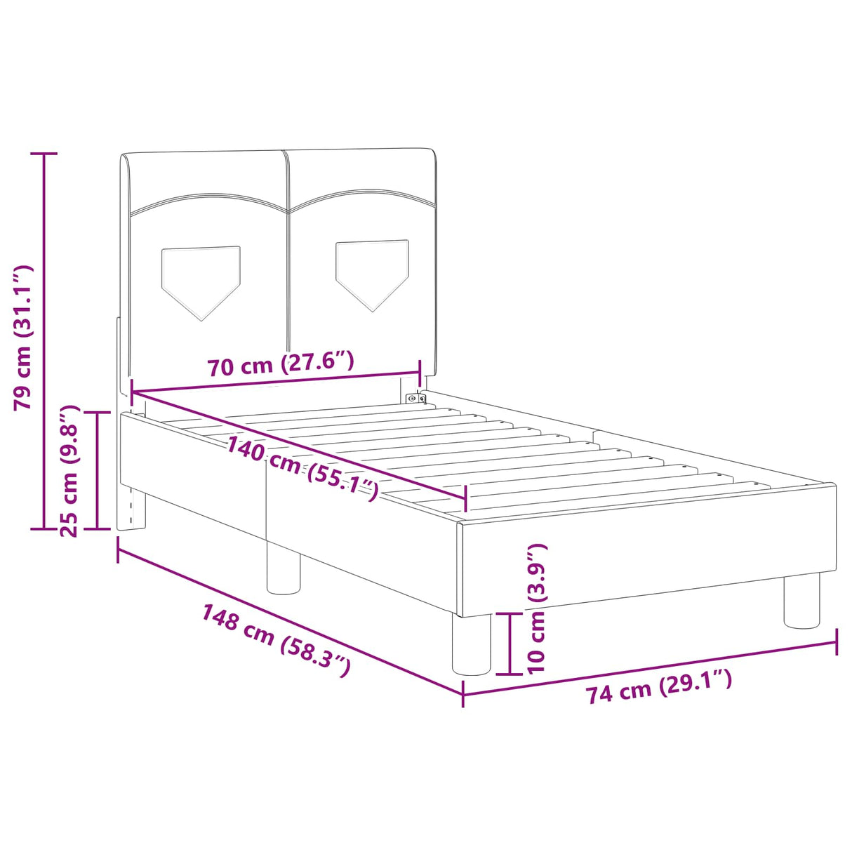 vidaXL Peuterbedframe met hoofdboard Lichtgrijs 70 x 140 cm Stof