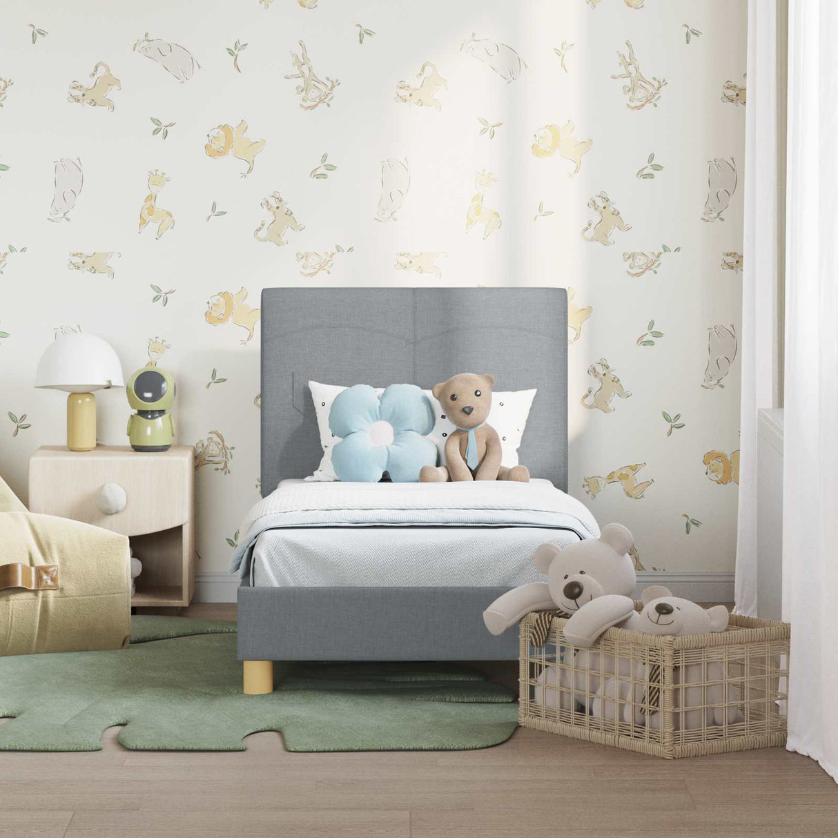 vidaXL Peuterbedframe met hoofdboard Lichtgrijs 70 x 140 cm Stof