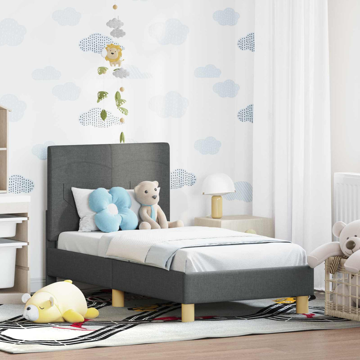 vidaXL Peuterbedframe met hoofdboard Lichtgrijs 70 x 140 cm Stof